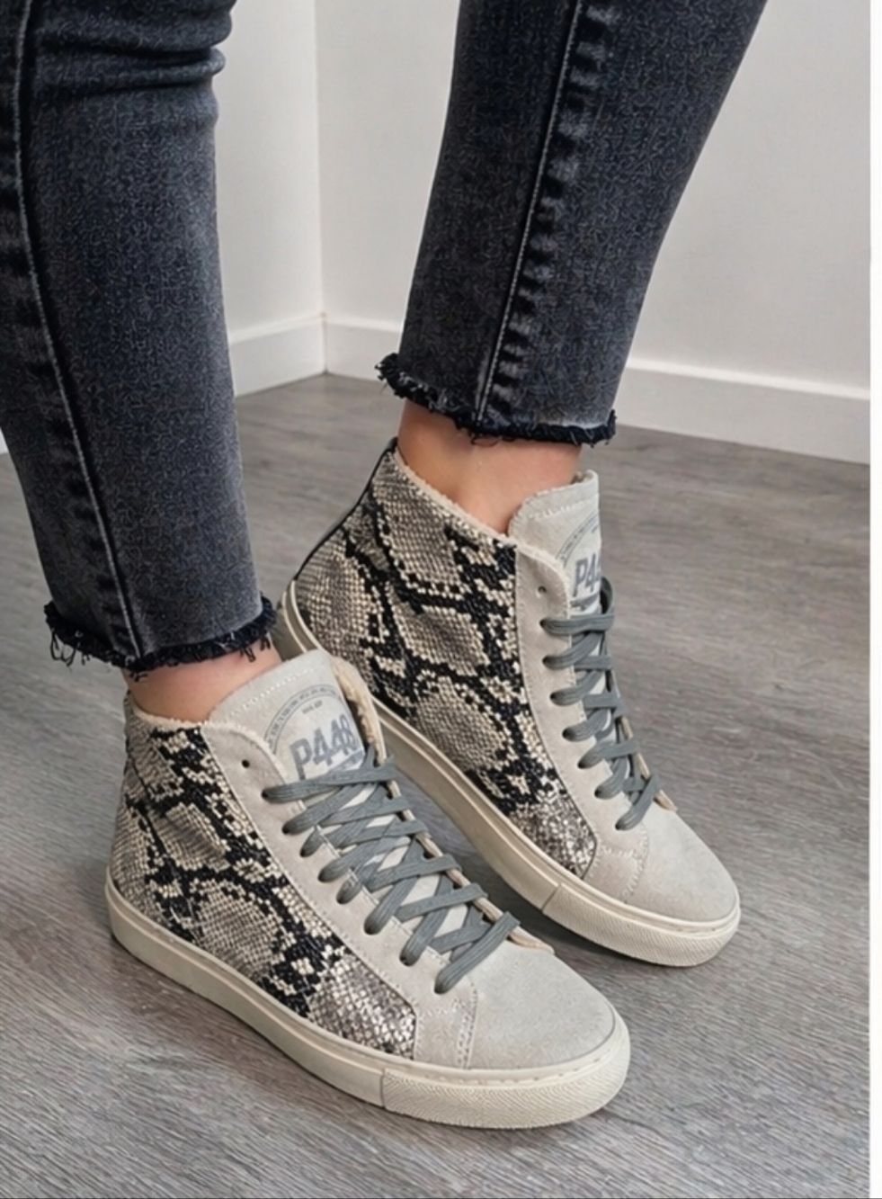 P448 High Top Snake Print Shearling Lined Sneakers Size 37